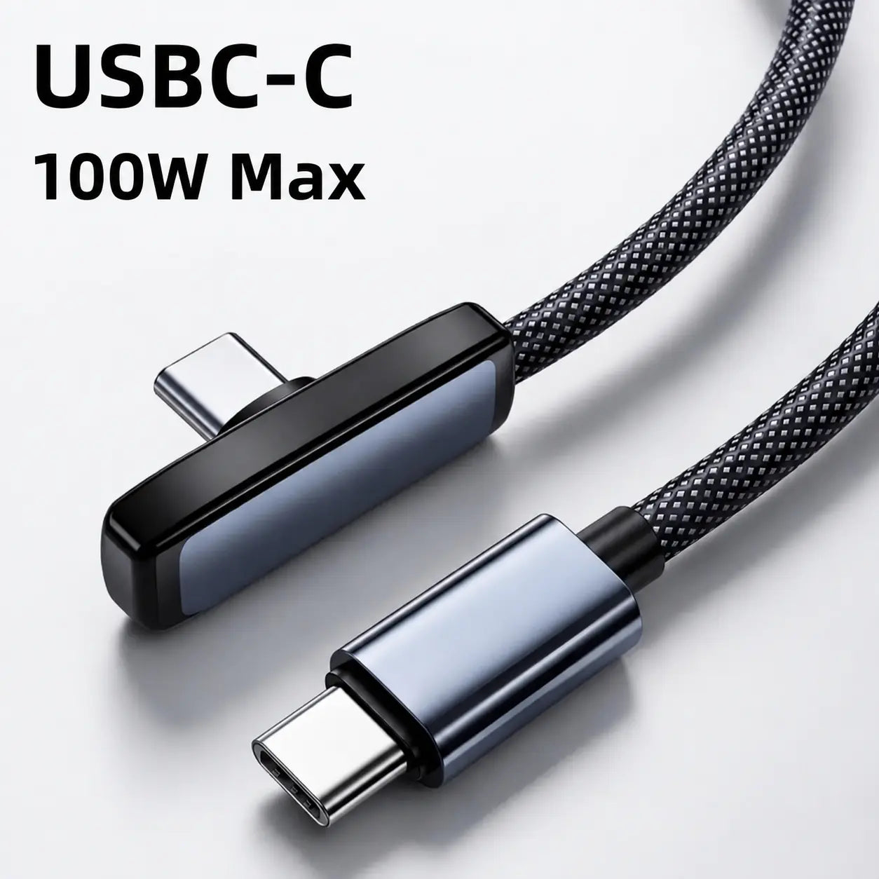 45W Right Angle USB-C to USB-C Cable, 90 Degree PD Fast Charging Braided Charger Cord for Iphone 17/16/15 Pro Max, Ipad, Macbook, Samsung and USB-C Devices, Supports up to 100W, No Hand Blocking Gaming Cable