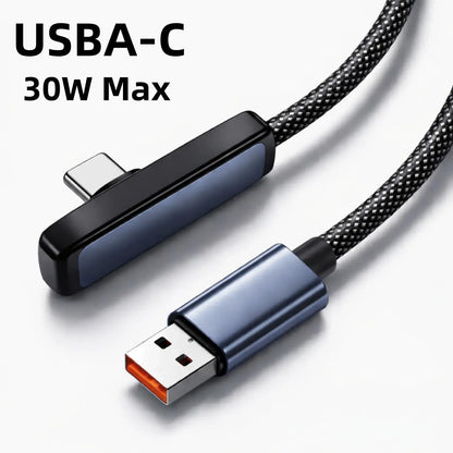 45W Right Angle USB-C to USB-C Cable, 90 Degree PD Fast Charging Braided Charger Cord for Iphone 17/16/15 Pro Max, Ipad, Macbook, Samsung and USB-C Devices, Supports up to 100W, No Hand Blocking Gaming Cable