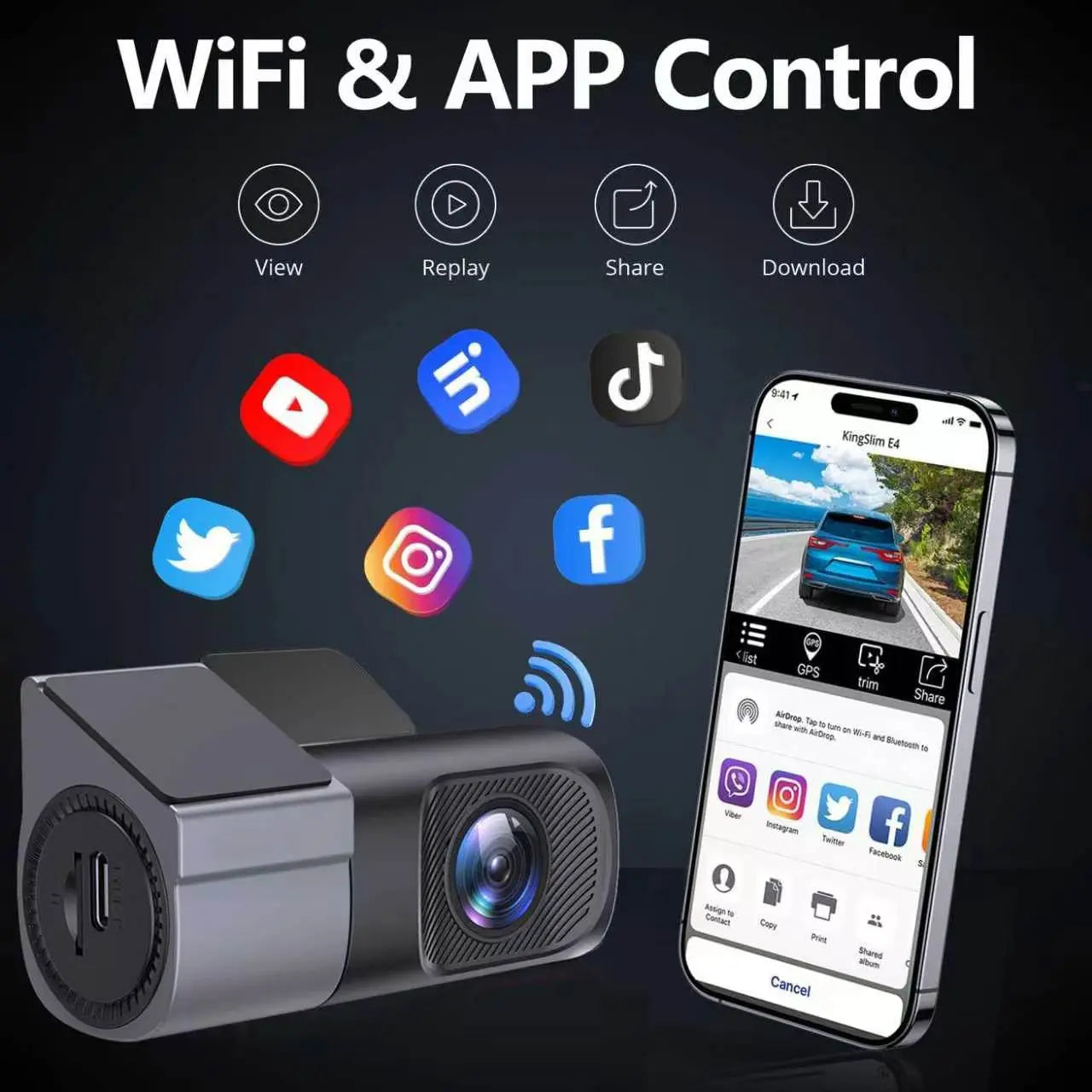 Câmara para automóvel com fio e Wi-Fi