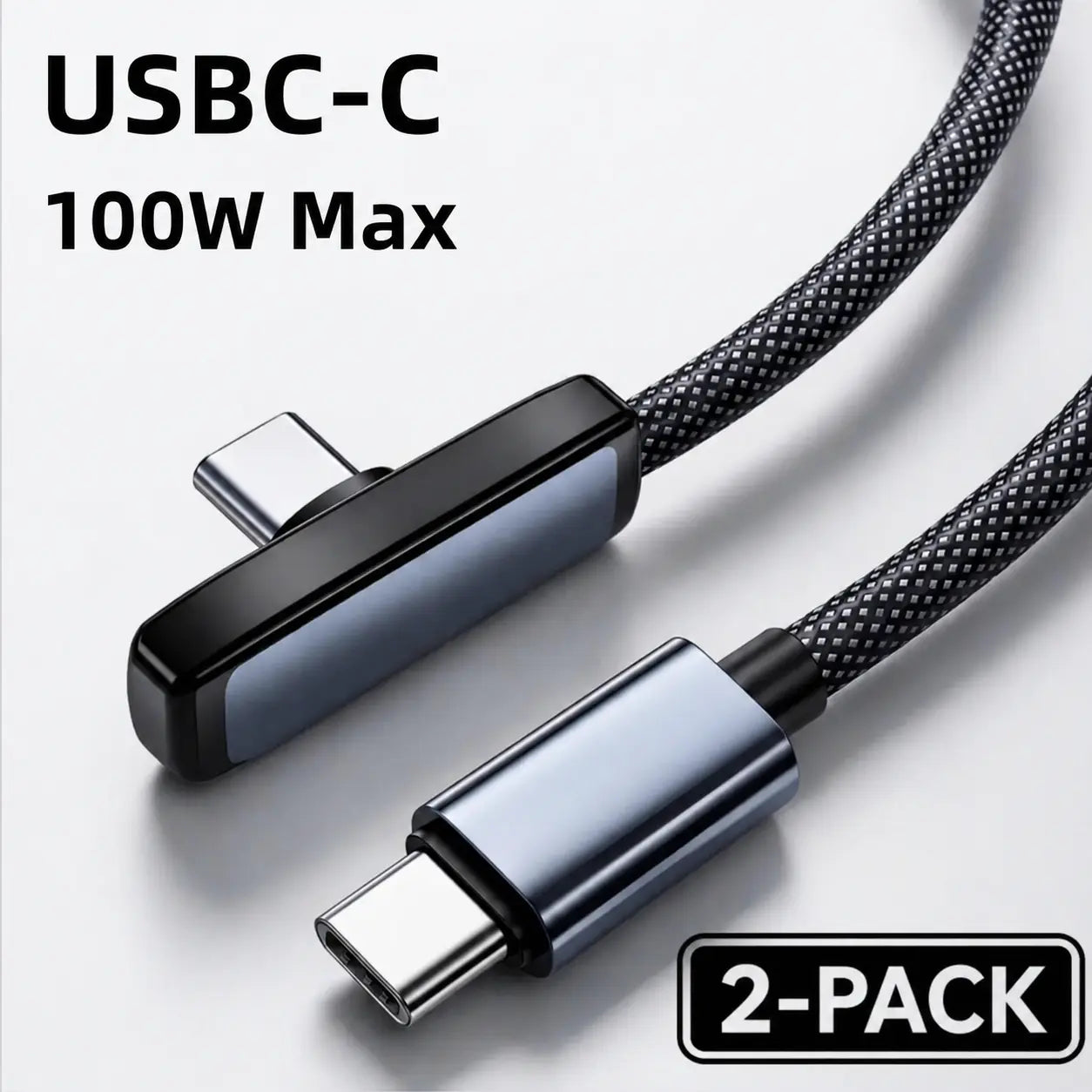 45W Right Angle USB-C to USB-C Cable, 90 Degree PD Fast Charging Braided Charger Cord for Iphone 17/16/15 Pro Max, Ipad, Macbook, Samsung and USB-C Devices, Supports up to 100W, No Hand Blocking Gaming Cable