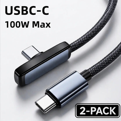 45W Right Angle USB-C to USB-C Cable, 90 Degree PD Fast Charging Braided Charger Cord for Iphone 17/16/15 Pro Max, Ipad, Macbook, Samsung and USB-C Devices, Supports up to 100W, No Hand Blocking Gaming Cable
