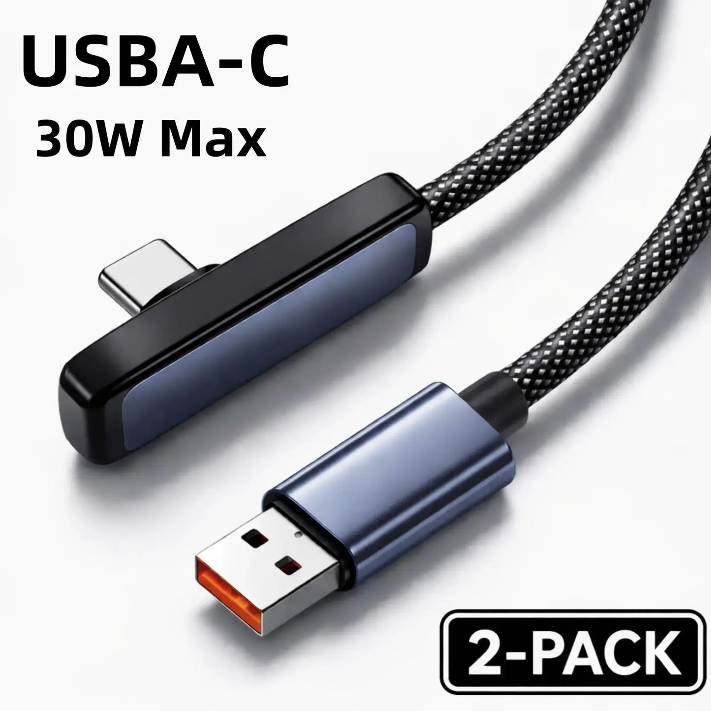 45W Right Angle USB-C to USB-C Cable, 90 Degree PD Fast Charging Braided Charger Cord for Iphone 17/16/15 Pro Max, Ipad, Macbook, Samsung and USB-C Devices, Supports up to 100W, No Hand Blocking Gaming Cable