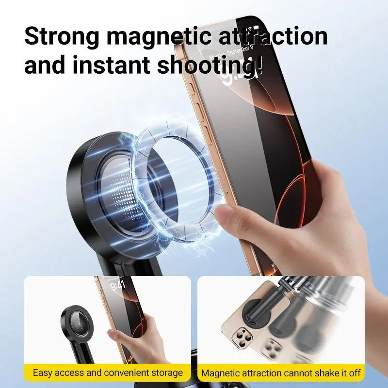 2026 New 3-In-1 Multifunctional Magnetic Mini Selfie Stick with 360° Rotation Compact Stylish Wireless Bluetooth Control Magnetic Phone Holder for Selfies Video Recording Vlogging Compatible with Most Phones Stabilizer Camera