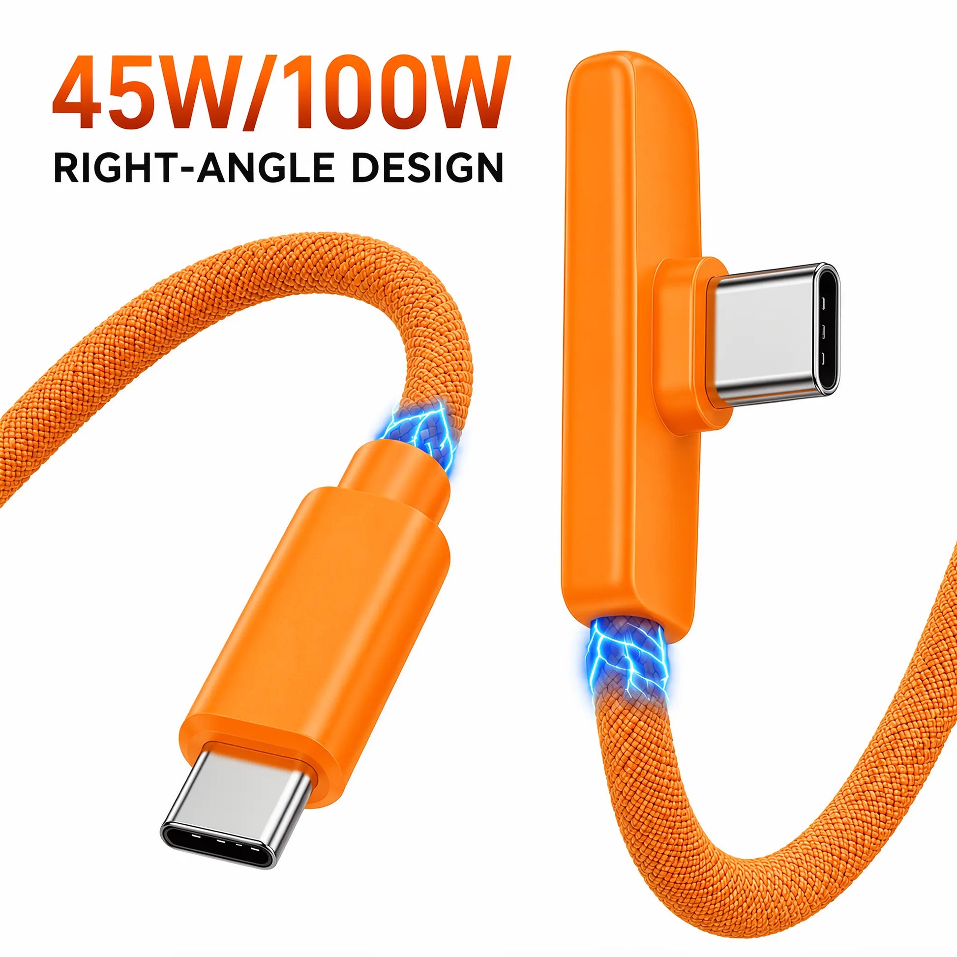 45W Right Angle USB-C to USB-C Cable, 90 Degree PD Fast Charging Braided Charger Cord for Iphone 17/16/15 Pro Max, Ipad, Macbook, Samsung and USB-C Devices, Supports up to 100W, No Hand Blocking Gaming Cable